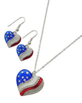Patriotic American Flag Heart Delicate Necklace & Earring Set / AZFJPT485-SMU