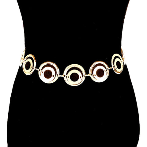 Trendy Fashion Linked Double Round Belt Waist Belt For Women. / AZFJCB135-GLD