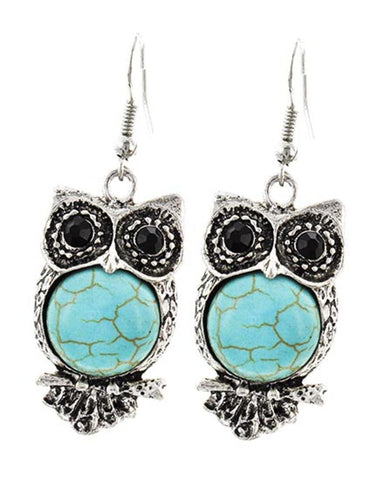 Trendy Fashion Owl Drop Turquoise Dangle Earring / AZERHA695-AST