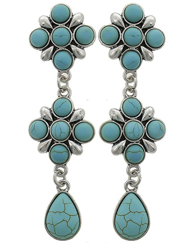 Fashion Imitation Turquoise Stone Post Dangle Earrings for Women / AZERVT343-ATU