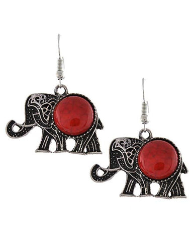 Trendy Fashion Elephant Dangle Antique Silver Coral Stone Earring / AZERVR837-ARD