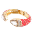 Fold-Over Metal Bracelet with Red color enamel - Rhinestone and Gold tone / AZBRFL005-GRD