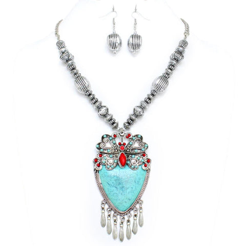 Arras Creations Fashion Burnished Silver Heart Necklace Set for Women / AZFJNS081-STU
