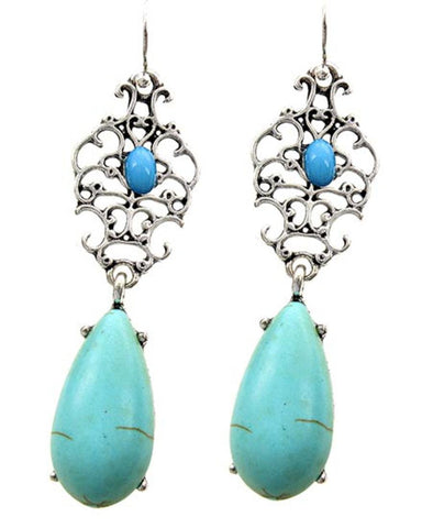 Trendy Fashion Chandelier TearDrop Dangle Antique Silver Turquoise Stone Earring / AZERVT832-ATU
