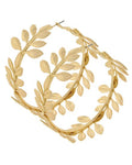 Gold Tone Metal Clip Back Hoops Leaf Earring / AZERFH306-GLD
