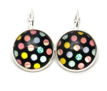 Trendy Fashion Cameo Round Cabochon Polki Dot Dangling Lever Earrings for Women / AZEACRM02-SAB