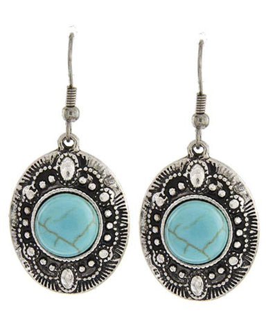 Trendy Fashion Chandelier Dangle Antique Silver Turquoise Stone Earring / AZERVT494-ATU