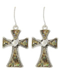 Fashion Trendy Abalone Shell Print Acrylic Dangle Fish Hook Cross Earrings For Women / AZERCR903-ASA