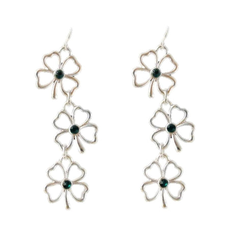 St.Patrick's Day Unique Lucky Four Leaf Clover Connect Dangle Earring / AZERCLA02-SGR