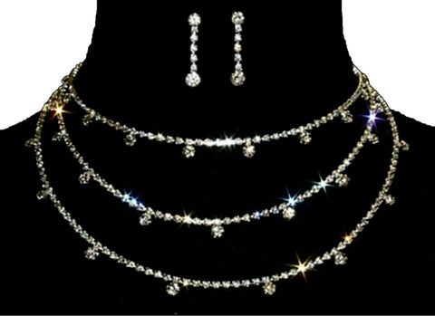 Arras Creations Silver Tone Rhinestone Necklace & Earring Set Pageant Prom Wedding Party / AZBLRH031-SCA