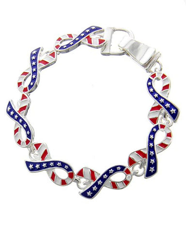 USA Flag BCA Pink Ribbon Link Clasp Bracelet / AZBRCB869-SMU-PAT