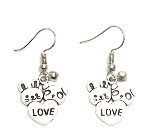 Fashion Trendy Valentine Teddy Hearts Love Dangle Earrings For Women / AZAEVH102-ASC