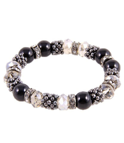 Trendy Elastic Bracelet With Imitation Pearl, Rhinestone & Crystal for Women / AZBRST015-RBK