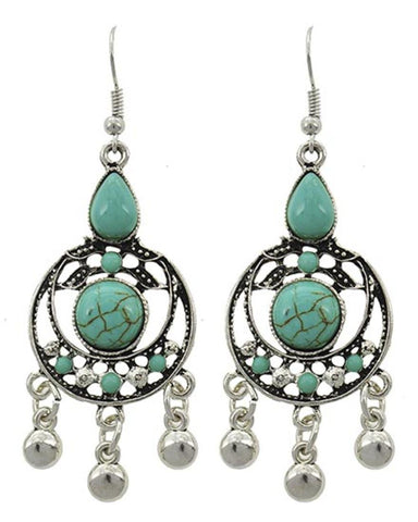 Trendy Fashion Chandelier Dangle Antique Silver Turquoise Stone Earring / AZERVT826-ATU