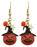Halloween Pumpkin Dangle Fish Hook Earrings For Women / AZERFH548-ORG-HAL