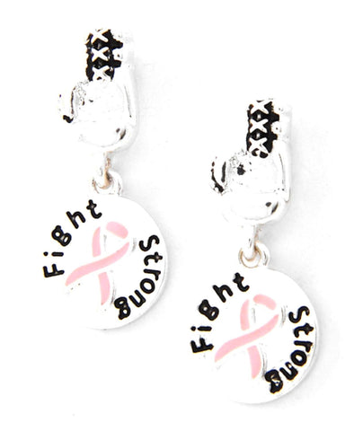 Arras Creations BCA Boxing Gloves W/Pink Ribbon Round Dangle Post Earring for Women / AZERBCA733-SPK