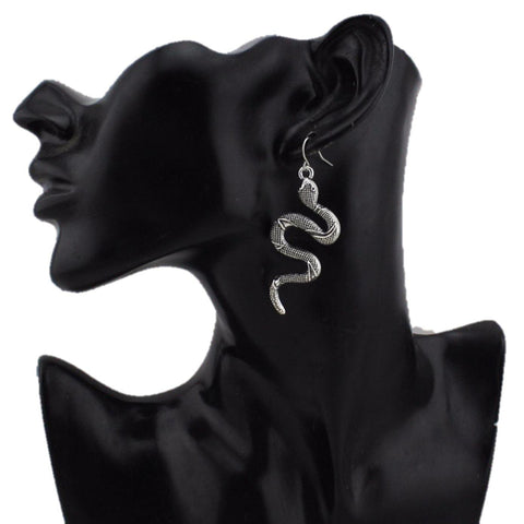 Trendy Fashion Handmade Vintage Silver Snake Dangle Earrings For Women / AZERVI043-ASL