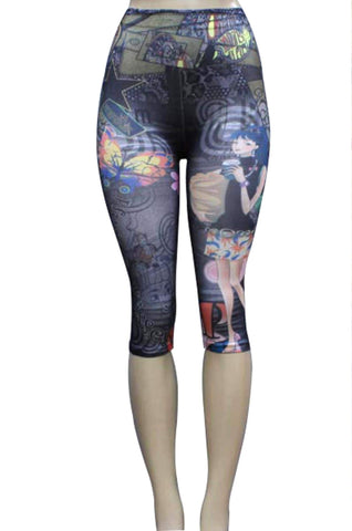 Arras Creations Fashion Trendy Print Short Flower/Butterfly Polyester Capri Legging for Women / AZPASL921-BGY