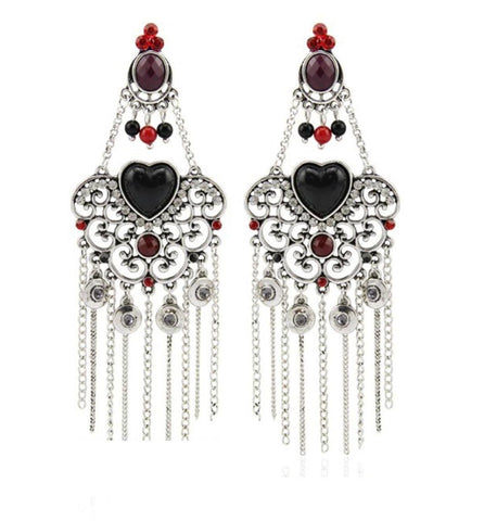 Vintage Crystal Rhinestone Multicolor Beads Long Tassel Drop Earrings / AZERFH280-SML