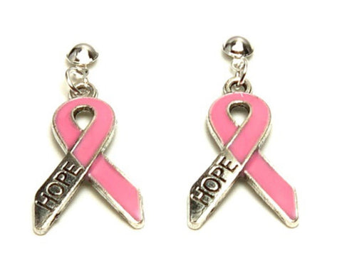Arras Creations Breast Cancer Awareness Ribbon with Hope Dangle Post Earrings for Women / AZEABC103-SPI
