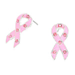Arras Creations Breast Cancer Awareness Pink Ribbon Symbol Delicate Stud Earrings for Women / AZERBC452-SPK