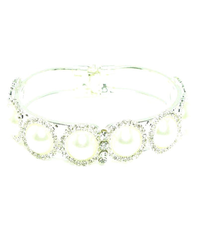 Trendy Fashion Rhinestone and Imitation Pearl Open Bangle Bracelet for Women / AZBRBB515-SPC