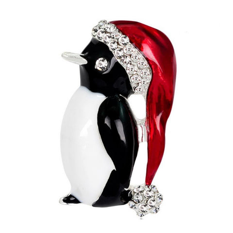 Christmas Enamel Rhinestones Penguin Brooch / AZFJBRA04-SMC
