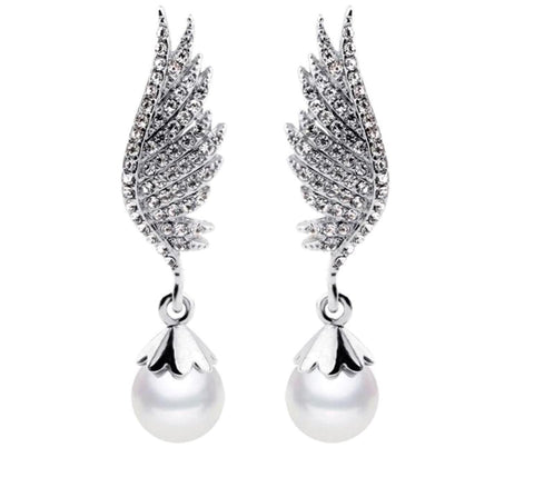 Fashion Crystal Angel Wings Dangle Earrings for Women / AZBLER001-SPC