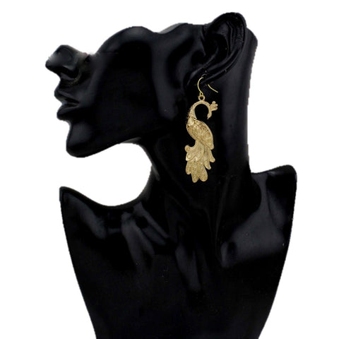 Trendy Fashion Gold Tone Peacock Dangle Earring / AZERVI036-AGL