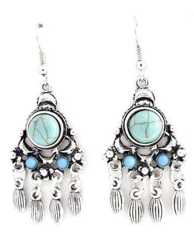 Trendy Fashion Chandelier Dangle Antique Silver Turquoise Stone Earring/AZERVT727-ATU