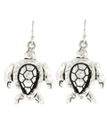 SEA LIFE Antique Silver Tone Turtle Dangle Fish Hook Earring / AZERSEA846-BSL