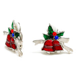 Christmas : Crystal Accented Enamel Christmas Bell Clip on Earrings / AZERCO082-SMU-CHR