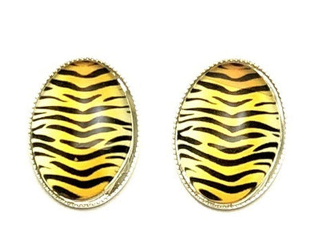 Trendy Fashion Cameo Cabochon Tiger Print Button Post Earrings for Women / AZEACPS01-STI