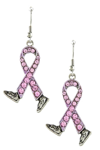 Arras Creations Crystal Lined Bow with Shoes Accent Earrings - Breast Cancer Awareness for Women / AZERBCA019-SPK