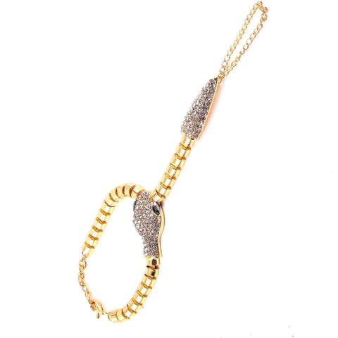 RHINESTONE SNAKE PAVE Bracelet Hand Chain / Slave Bracelet / Bracelet & Ring Set / AZFJSBB165-GCL