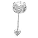 Valentine Fashion Heart Pave Hand Chain Ring and Bracelet Set For Women / AZFJSBB379-SCL