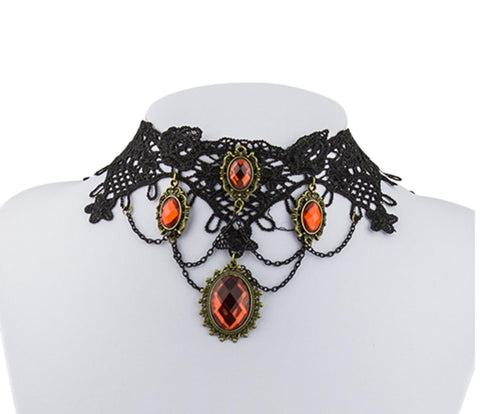 Arras Creations Vintage Handmade Retro Short Gothic Lace Choker Necklace for Women / AZVGNEA02-1RD