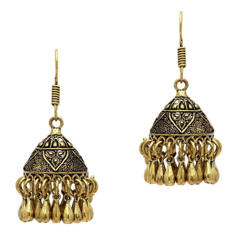 Bollywood Trendy Fashion Oxidized Gold Finish Jhumka Earrings For Women / AZINOXE35-AGL