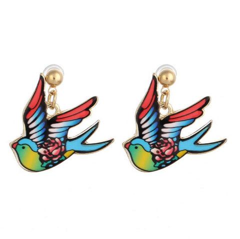 Fashion Unique Cute Bird Drop Post Earrings / AZERALH03-GMU