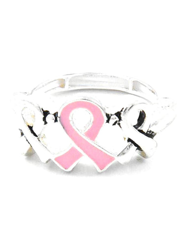 Breast Cancer Awareness - Message Pink Ribbon Stretch Ring For Women / AZRIBC980-ASP