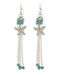 SEA LIFE Antique Silver Turquoise Stone Metal Chandelier Starfish Fish Hook Earring / AZERSEA260-AST