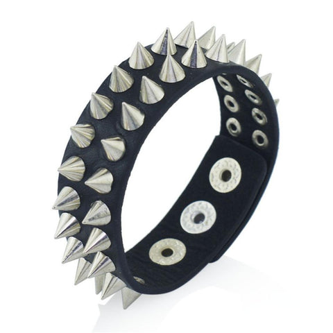 Fashion Unique Gothic Delicate Spikes Rivet Cuff Leather Unisex Bracelet / AZBRLBA07-SBL