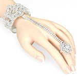 Fashion Trendy Flower Pave Hand Chain Ring and Bracelet Set For Women / AZFJSBB381-SCL