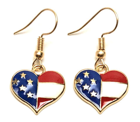 Patriotic Independence American Flag Heart Fish Hook Earrings For Women / AZAEPT010-AMU