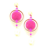 Fashion Trendy Pom Pom Hoop Imitation Pearl Dangle Post Earrings for Women / AZERPP318