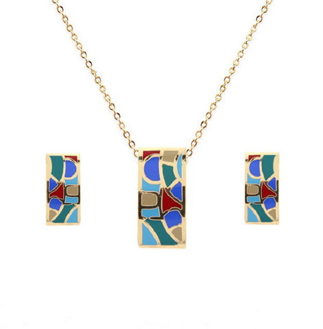Arras Creations Trendy Amazing Pattern Hollow Design Enamel Jewelry Set for Women / AZFJFP031-GMU