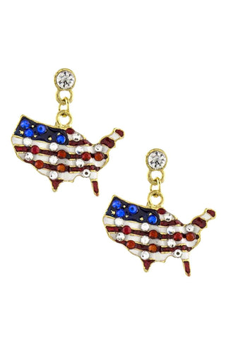 Fashion Independence Day American Flag Geo Map Dangle Earring Set For Women / AZERPT027-GRB-PAT