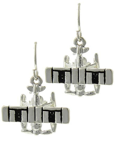 Silver Tone Metal Fish Hook Dangle Light Aircraft Earring / AZERFH043-ASB