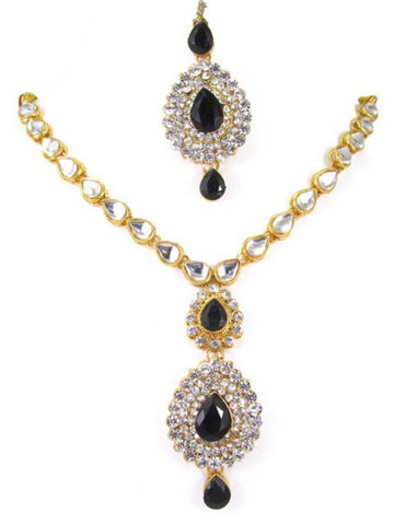 Trendy Indian Traditional Imitation Delicate Kundan Necklace Set for Women / AZINKJ601-GBK