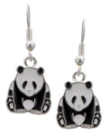Silver Tone Black & White Epoxy Metal Dangle Panda Earring / AZERFH301-SBW